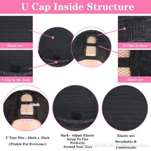 Cheap U Part Kinky Curly Original Brazilian Human Hair Gulessless Transparent Invisible Lace Front Wig with Baby Hair